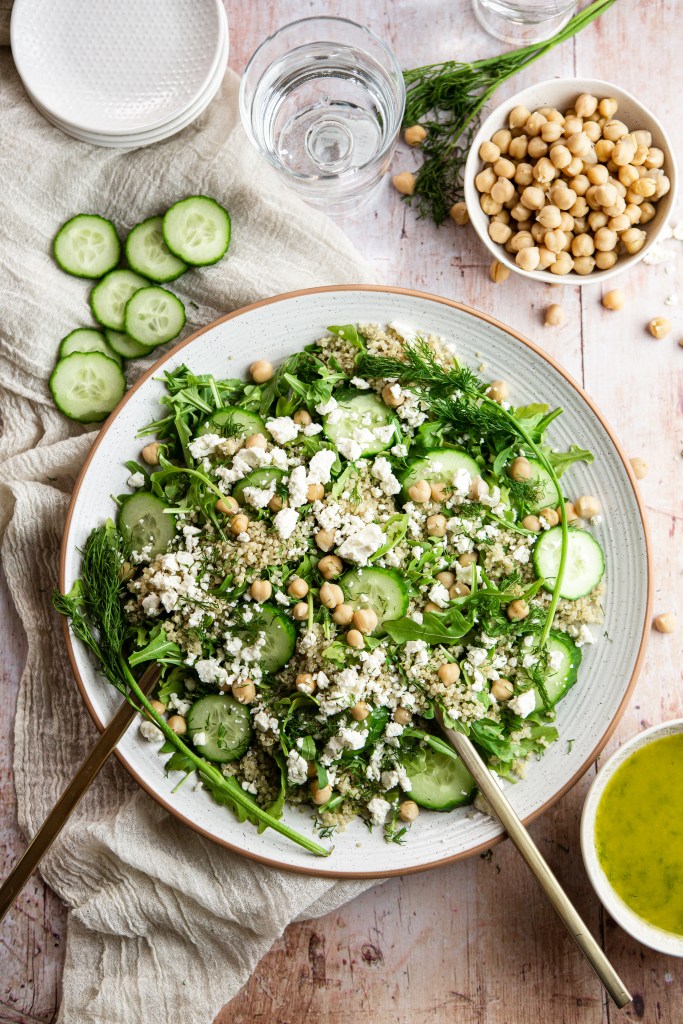 cucumber dill quinoa spring salad with feta