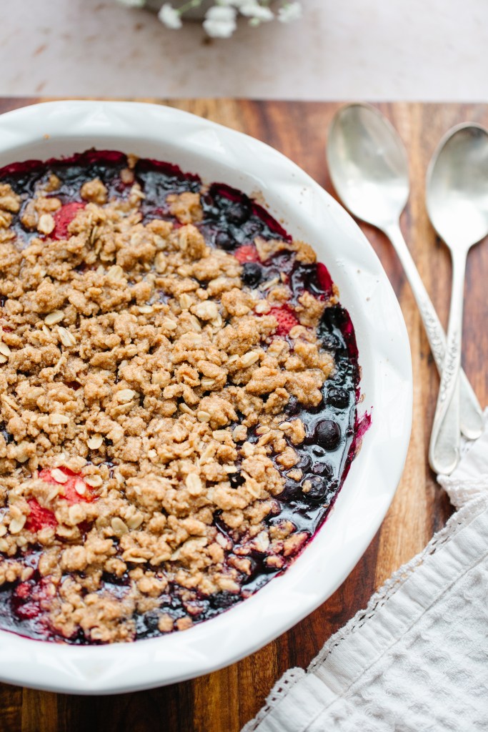 up close shot of berry crumble